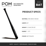 POM Baseball Bat - Not for Baseball Brand - Authentic Beech Wood - 30" Black - Softball, Batting Practice, Training, Self Defense, Home Security. POM