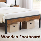 SunnyFurn Rustic Full Bed Frame with Headboard,Metal Platform Farmhouse Bed Frame Wood Slat,Sturdy Heavy Duty Bed Frame,No Box Spring Needed,Easy Assembly,Under Bed Storage, Rustic Brown, Full Size SunnyFurn