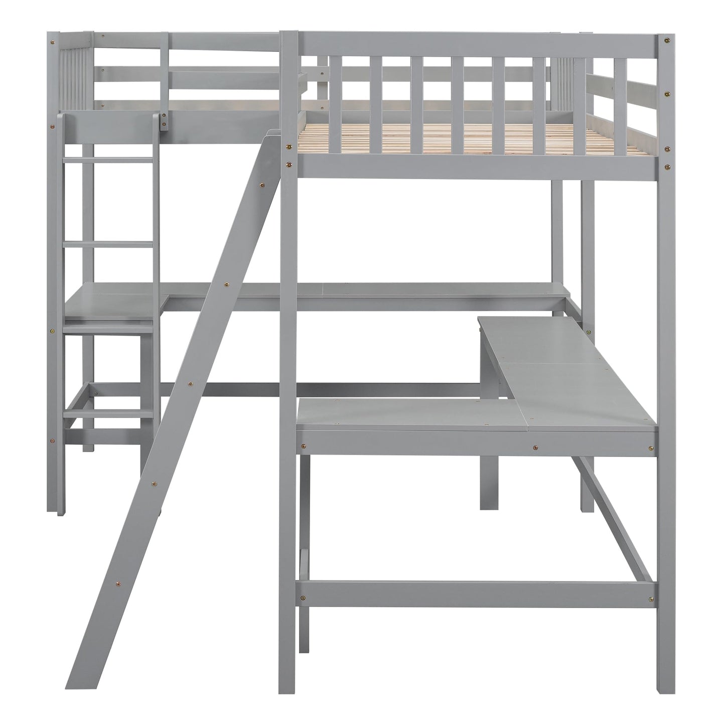 CITYLIGHT Twin Size L-Shaped Loft Bed with Built-in Desks – Grey, Perfect for Kids and Teens - WoodArtSupply