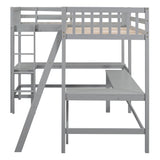 CITYLIGHT Twin Size L-Shaped Loft Bed with Built-in Desks – Grey, Perfect for Kids and Teens CITYLIGHT