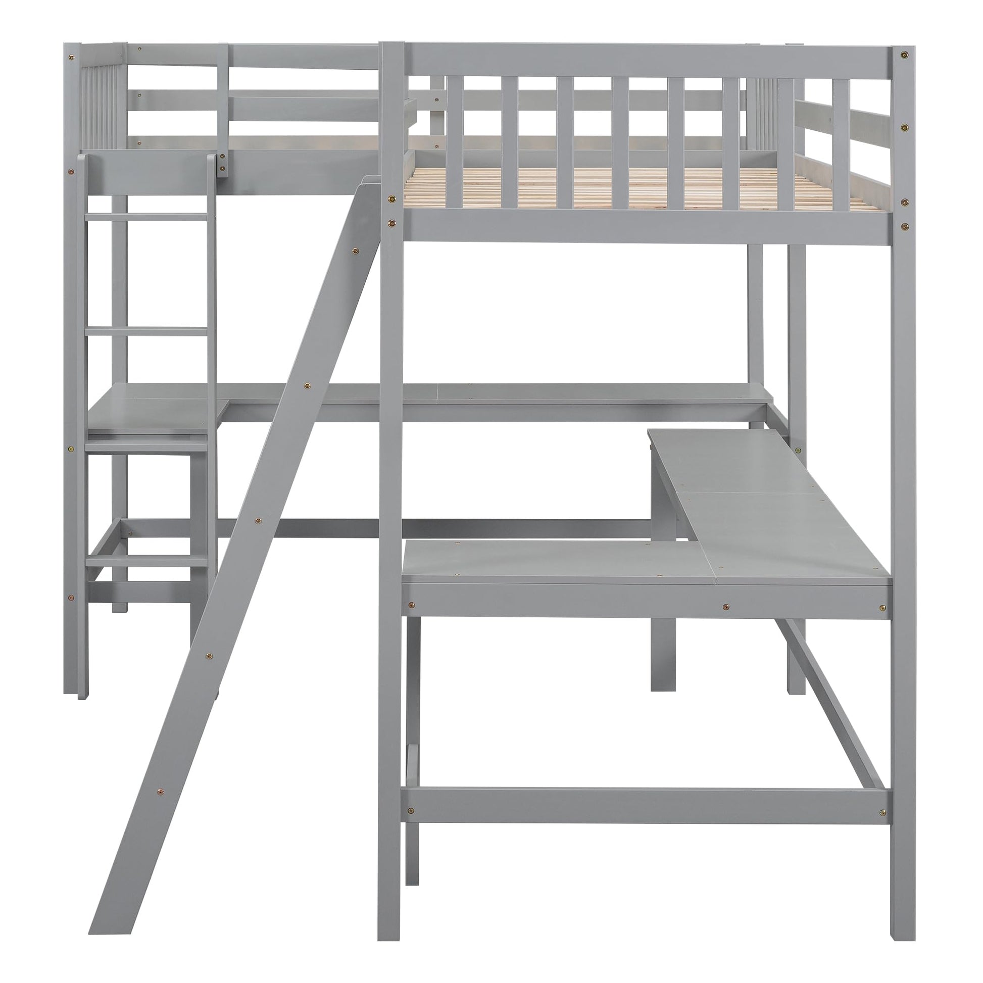 CITYLIGHT Twin Size L-Shaped Loft Bed with Built-in Desks – Grey, Perfect for Kids and Teens - WoodArtSupply