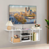 BTY Floating TV Stand with Power Outlet Wall Mounted Entertainment Center for Under TV Storage, White TV Console for 50 Inch TV, for Living Room, Bedroom BTY