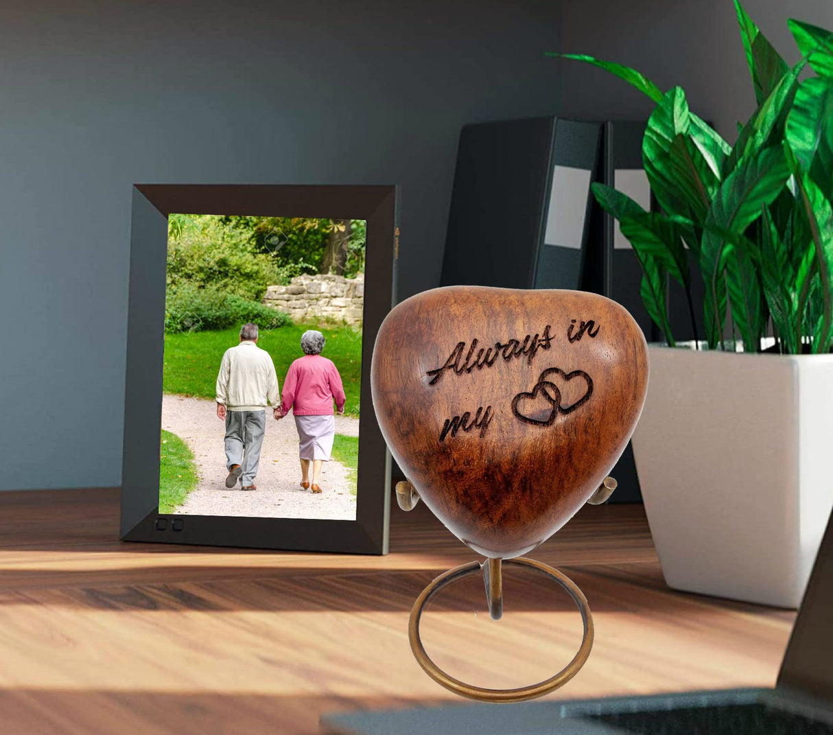 5MOONSUN5 Wooden Heart Urn Keepsake Cremation Urn for Human pet Ashes Handcrafted Urn Heart Shaped - Perfect for Adults & Infants with Brass Stand 3 5MOONSUN5
