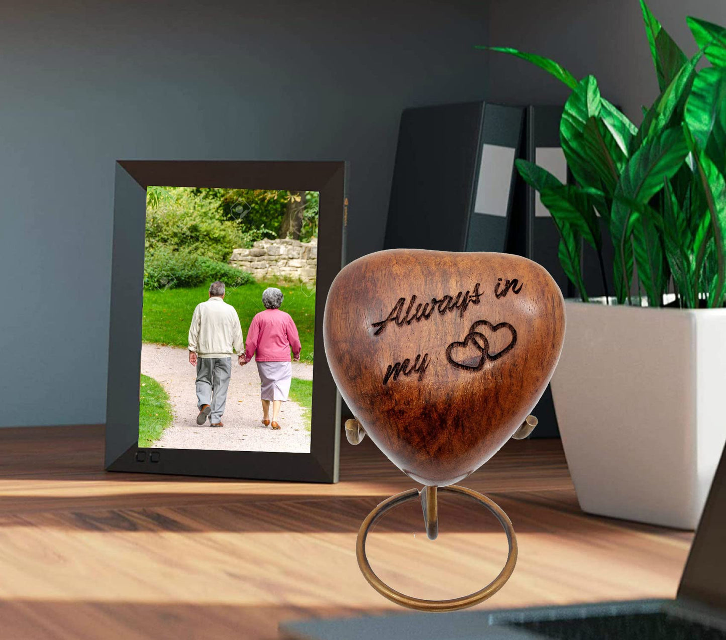 5MOONSUN5 Wooden Heart Urn Keepsake Cremation Urn for Human pet Ashes Handcrafted Urn Heart Shaped - Perfect for Adults & Infants with Brass Stand 3 - WoodArtSupply