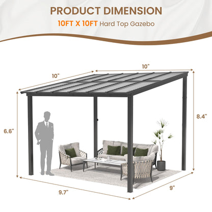 VONZOY 10' x 10' Gazebo, Large Hardtop Wall Mounted Lean to Gazebo for Patio, Aluminum Pergola Awnings for Decks, Patio, Backyard, Porch - WoodArtSupply