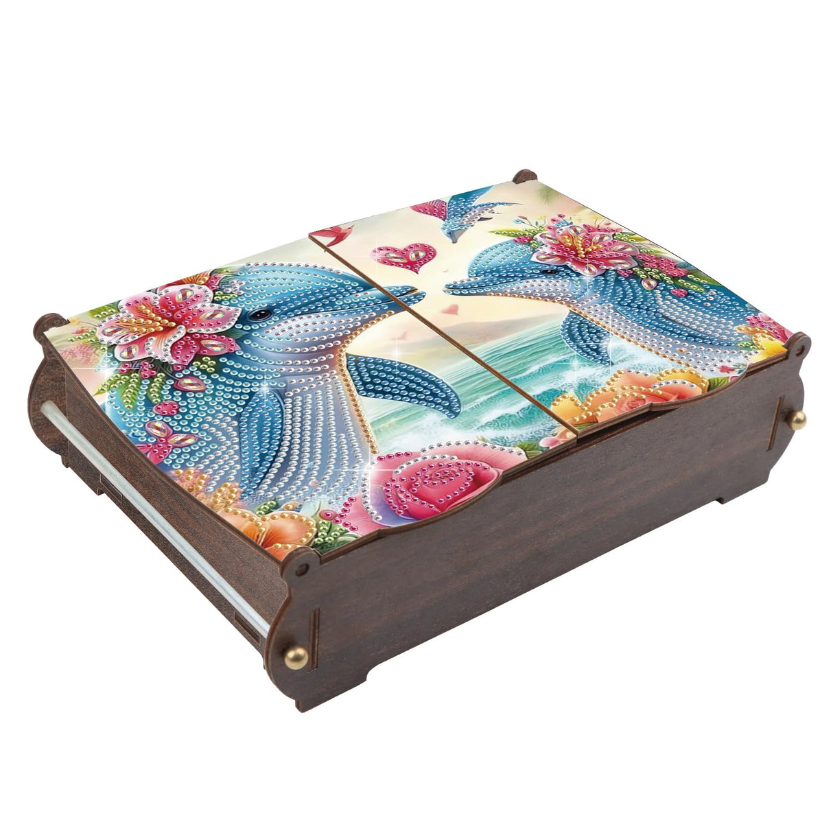 MVVMTOP Diamond Painting Kit Wooden Storage Box, Dolphin DIY Special Shaped Diamond Flip Cover Wooden Money Box, Handmade Art Desktop Decorations Birthday Gifts for Friends MVVMTOP
