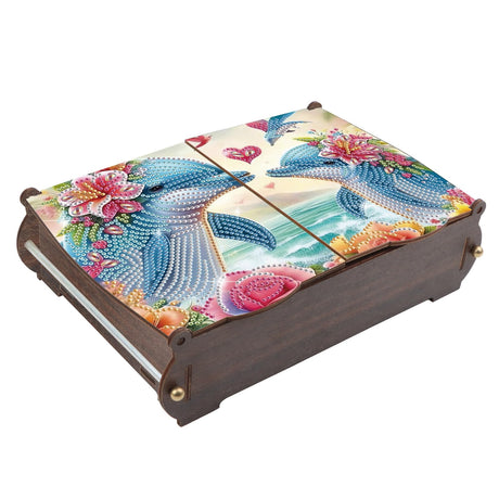 MVVMTOP Diamond Painting Kit Wooden Storage Box, Dolphin DIY Special Shaped Diamond Flip Cover Wooden Money Box, Handmade Art Desktop Decorations Birthday Gifts for Friends MVVMTOP
