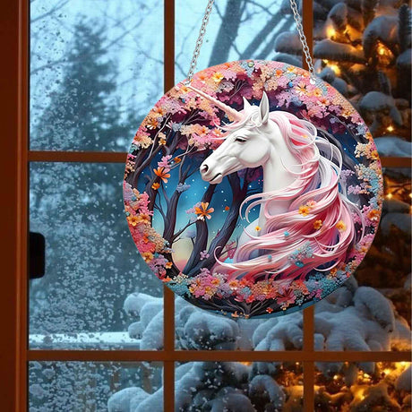 DTSFHTDAL Stained Acrylic Window Hanging, Animal Decoration Suncatcher for Window Suncatchers Sofa Wall Hanging Ornament TV Wall Hangings with Chain and Hook Indoor Hanging Art (Unicorn) DTSFHTDAL