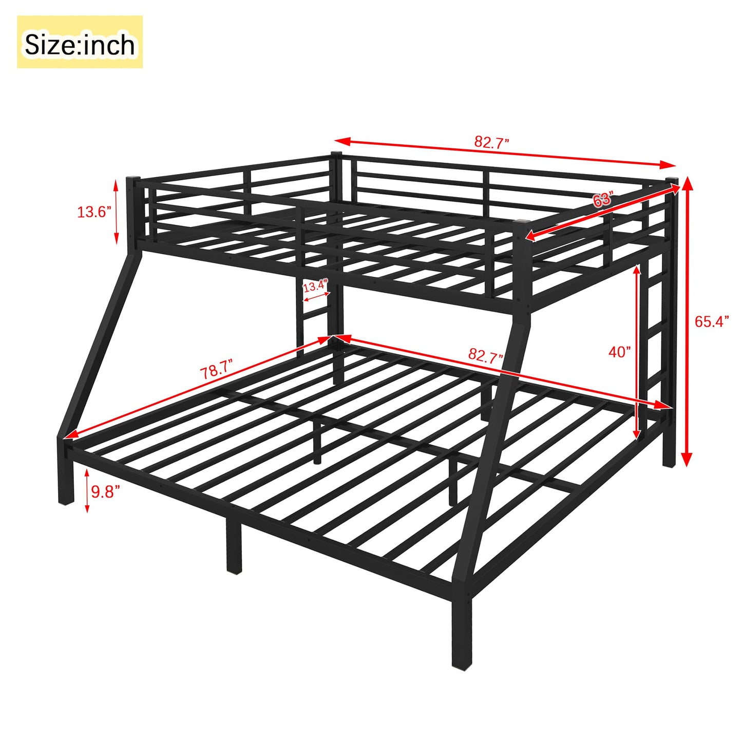 Queen Over King Bunk Bed for Adults, Queen Over King Bunk Beds with 2 Ladder and Full Length Guardrail, Heavy Buty Metal Bunk Beds/Queen Over King Bunk Bed for Teens, Kids(Queen Over King)