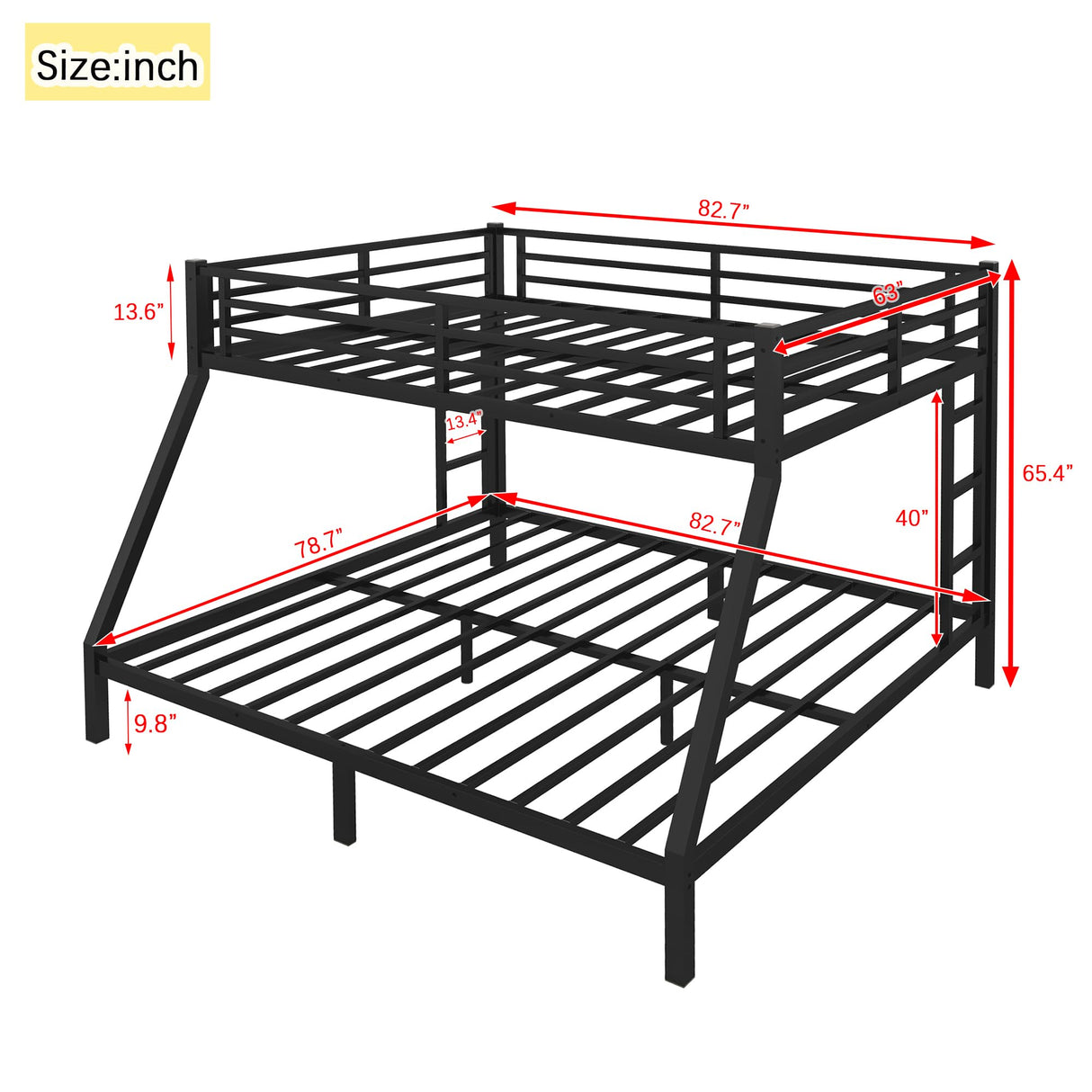 Queen Over King Modern Metal Bunk Bed with 2 Side Ladder and Full-Length Guardrail, Heavy Duty Steel Bed Frame for Teens Adults, Noise Reduced/No Box Spring Needed (Black-02, Queen Over King) HZSMHDZKJ