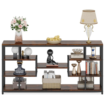 Tribesigns 70.87" Console Tables for Living Room, 5-Tier Narrow Long Sofa Tables with Open Storage Shelves, Rustic Entryway Tables with Metal Frame, Brown & Black - WoodArtSupply