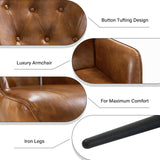 Furnimart Faux Leather Accent Chair Mid Century Modern Living Room Chairs; Comfy Armchair Leisure Vanity Guest Wingback Chair for Office Study Vanity Bedroom Waiting Room PU Yellow Brown Furnimart