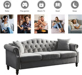 ATUMON 79" Chesterfield Velvet Couch for Living Room, 3-Seater Tufted Sofa with Rolled Arms Nailhead & Two Pillows for Bedroom, Office & Coffee Bar, Gray ATUMON