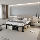 hiyuehome 14 inch Metal Queen Bed Frame with Rounded Corner and Headboard Hole Mattress Retainers 3500LBS Heavy Duty Steel Slats No Box Spring Needed Platform Noise-Free Easy Assembly hiyuehome