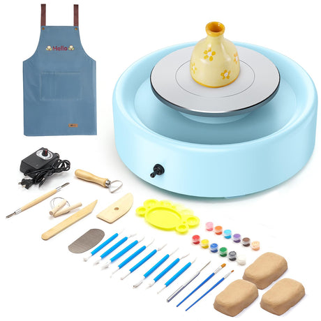 Alldeer Mini Pottery Wheel Machine - 6" Upgraded Clay Wheel for Beginners & Kids, 75W Motor, Adjustable Speed, Low Noise Ceramic Making Kit with 18PCS Sculpting Tools, Ideal for Home DIY Alldeer