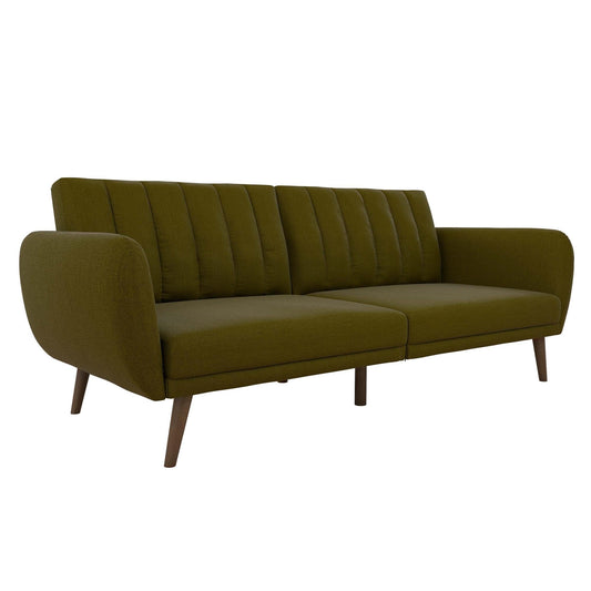 Novogratz Brittany Sofa Futon, Premium Linen Upholstery and Wooden Legs, Green Linen