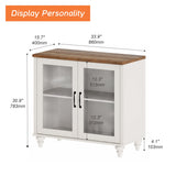 WAMPAT TV Stand for 43 Inch, Wood Console Table Storage Cabinet for Living Room, Kitchen Sideboard Buffet Cabinet With Glass Door for Dining Room, Off White WAMPAT