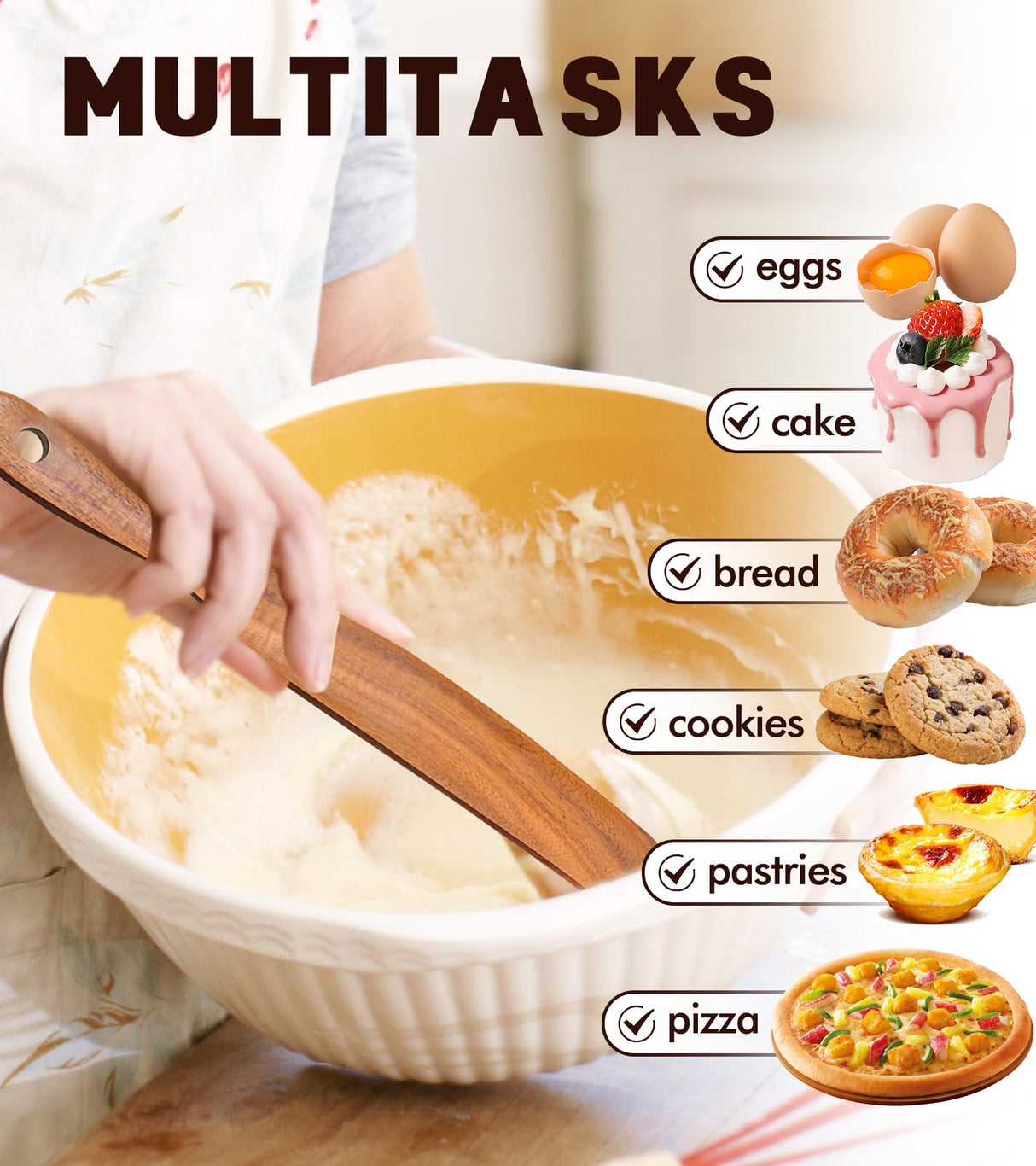 Skinny Spurtle for Sourdough Starter, Mixing, Reaching Bottom of Jar, Dough Whisk, Natural from High Moist Resistance Teak, Spurtles Kitchen Tools Wooden Kitchen Utensils for NonStick Cookware ICSTI