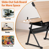 SUPER DEAL Adjustable Drafting Table Set with Charging Station, Tilting Drawing Desk Artist Desk with Stool Multifunctional Art Craft Workstation with 2 Storage Drawers for Home Office School SUPER DEAL