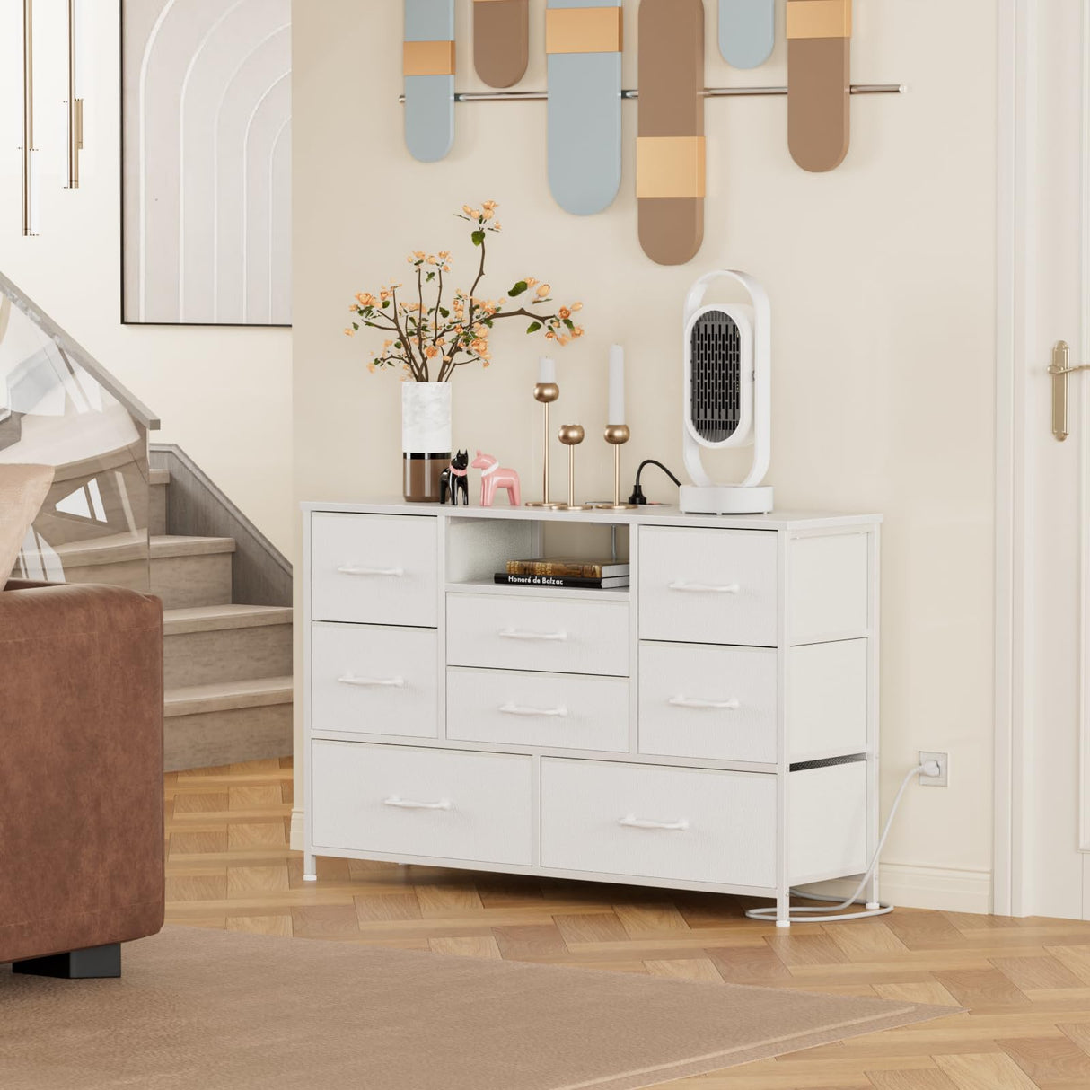 Furnulem White Dresser for Bedroom, Wide Chest of Drawers with Power Outlet for 55" TV Stand Entertainment Center, Deep 8 Drawers for Storage in Living Room,Entryway,Hallway,Closet(White) Furnulem