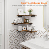 Homode Corner Floating Shelves, Corner Shelves Wall Mounted with Cord Hole, Set of 3 L Shape Wood Wall Storage Shelves for Living Room Bedroom Bathroom Kitchen, Rustic Brown Homode