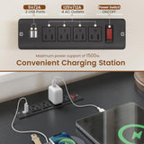 SEDETA Executive Desk, 61" Farmhouse L Shaped Desk with File Drawers, Office Desk with Drawers and Power Outlets, Computer Desk with Storage Shelves for Home Office, Grey SEDETA