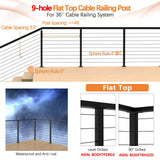 HEIDIBEAR Cable Railing Post, Flat Top Level Drilled Post Black Stainless Steel Deck Post 36’’x2’’x2’’-9Holes with Protector Sleeve Cable Railing System Wood Concrete Level Deck, PF01-L HEIDIBEAR