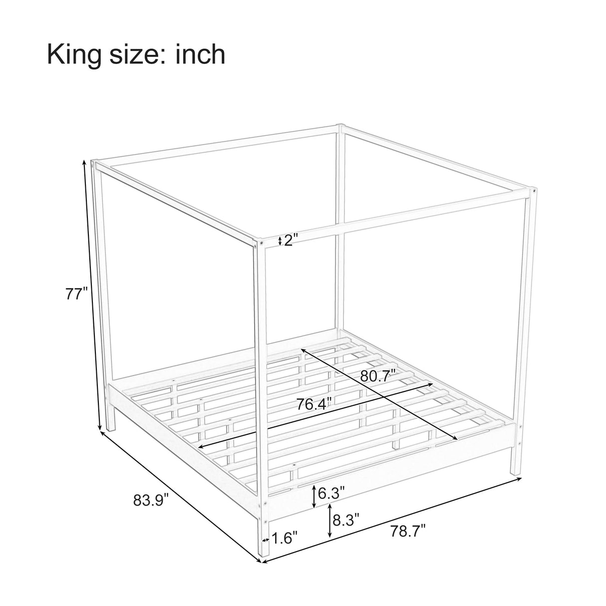 Merax King Size Canopy Bed with Four Posters, Wooden Platform Bed Frame & 8.3" Storage Space Under Bed, Solid Wood Slats Support, No Box Spring Needed, Easy Assembly, Natural Merax