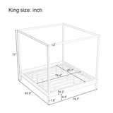 LUMISOL Canopy Bed Frame King Size, Solid Pine Wood Bed Frame with Wood Slats Support, Four Posters Bed Frame, No Box Spring Needed, Natural LUMISOL