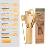 Naturoom Kitchen Utensils Set of 8 PCS, 12Inches Bamboo Wooden Cooking Spoon & Spatula Tools Perfect for Non-Stick Cookware (Bamboo 12inches) Naturoom