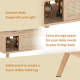 Forsho Rattan Coffee Table Mid Century Modern Coffee Table with Storage 41.3 Inch Wooden Accent Center Sofa Table with Sliding Woven Door Panel and Solid Wood Legs Perfect for Living Room Forsho