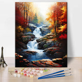 TUMOVO Adult Paint by Number Kits on Canvas Autumn Landscape Paint by Numbers for Adult Beginner Forest Waterfall Color by Numbers for Adults Craft Kits - 16x20 Inch, Flameless TUMOVO