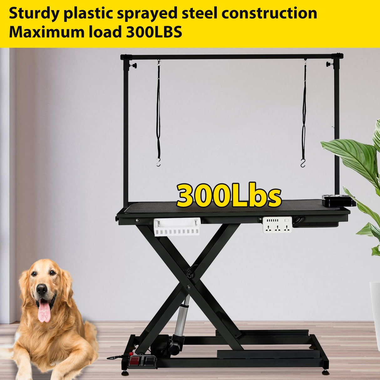 Dog Grooming Table, 50'' Electric Lift Heavy Duty Cat Grooming Table with Aluminium Overhead Arm, Adjustable Pet Grooming Table with Anti Slip Tabletop for Grooming, Trimming, Dressing, Drying(Black) TROPOW