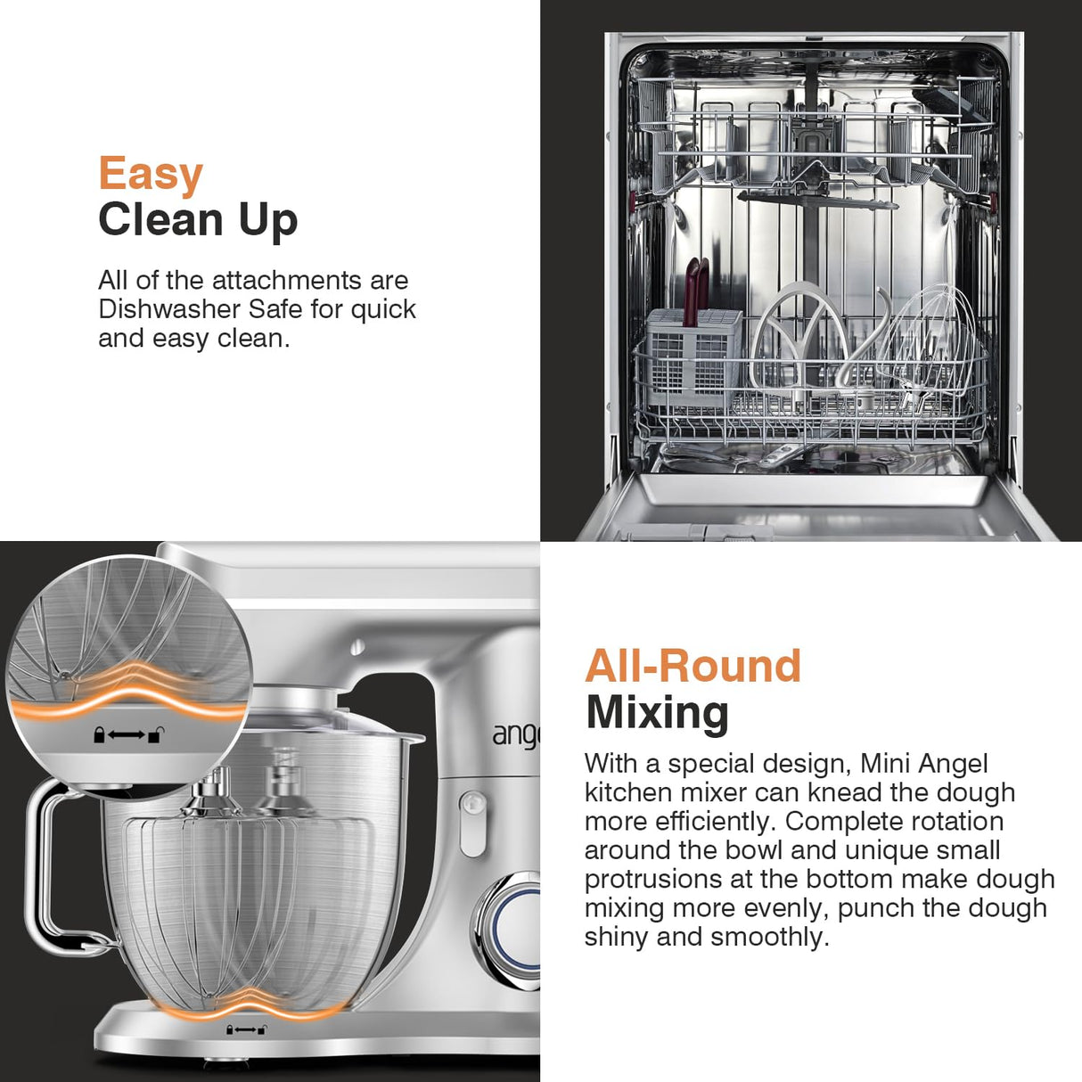 Mini Angel Stand Mixer,10-Speed 5QT Kitchen Electric Mixer,Tilt-Head Food Mixer with Dough Hook, Wire Whisk, Flat Beater, Stainless Steel Bowl (Silver) Mini angel