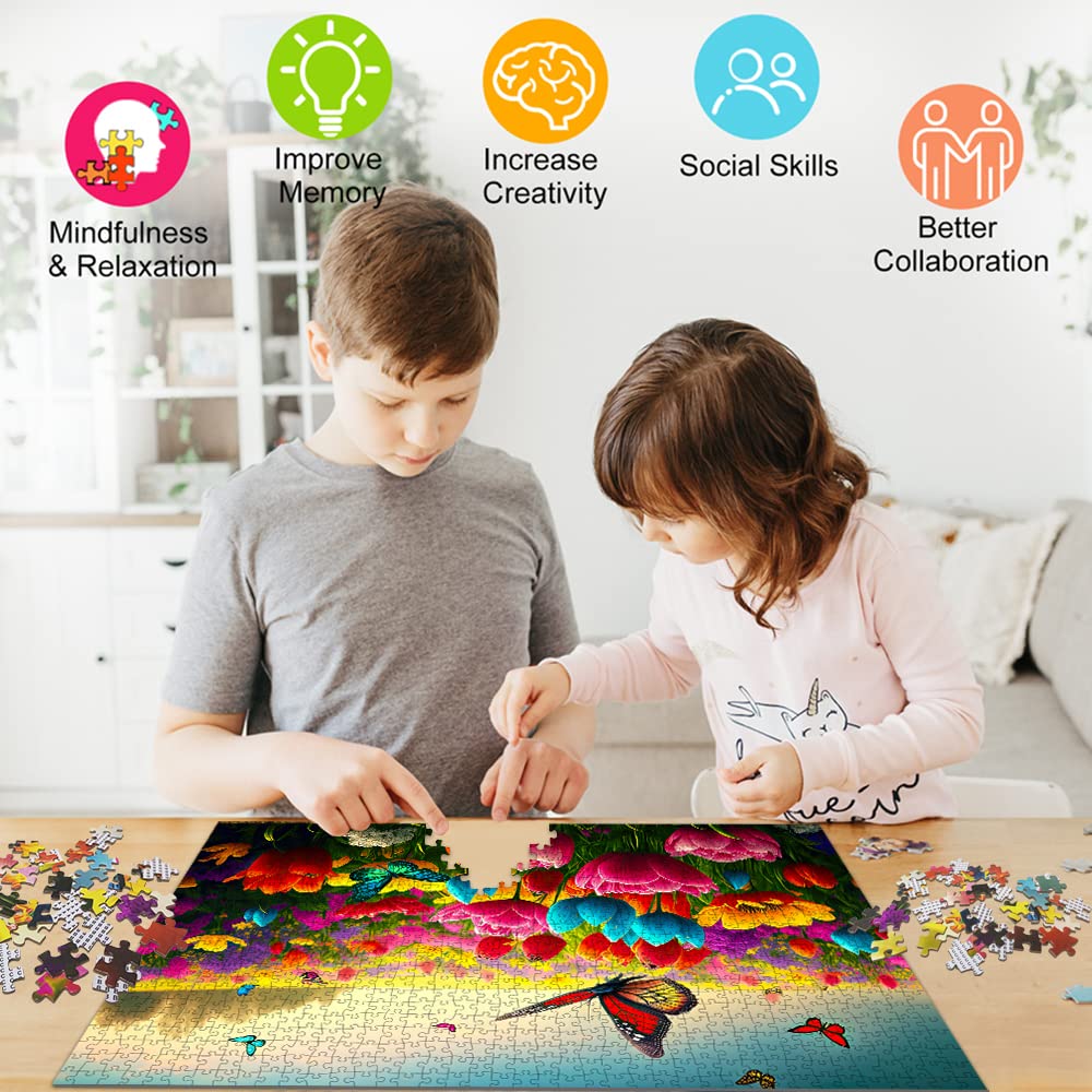 HUADADA Jigsaw Puzzles for Adults 1000 Piece Jigsaw Puzzles for Adults Challenging Game Butterfly Puzzle with Letters on Back（Butterfly and Flower） HUADADA