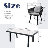 Home Care Wholesale 9 Pieces Patio Dining Set for 8 - All Weather Outdoor Dining Sets, All in One Outdoor Table and Chairs, Wicker Outdoor Patio Furniture Sets with Cushions and Pillows, Grey Home Care Wholesale