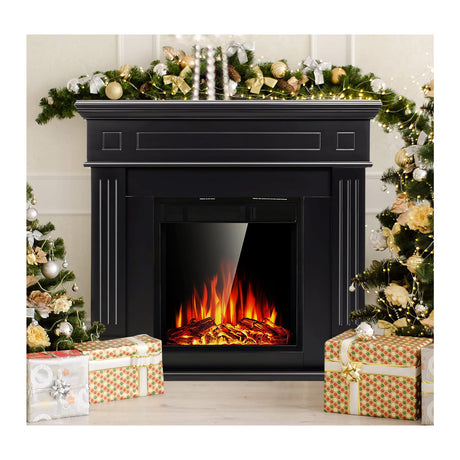 JAMFLY Electric Fireplace Mantel Package Wooden Surround Firebox TV Stand Free Standing Electric Fireplace Heater with Logs, Adjustable Led Flame, Remote Control, 750W-1500W (Black) 1 JAMFLY