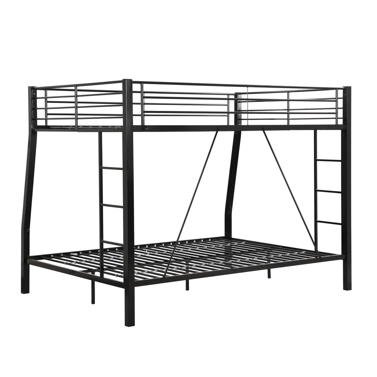 ZMIZAKOY Metal Full XL Over Queen Bunk Bed for Adults, Heavy Duty Bunk Bed Full Over Queen with 2 Ladders & Safety Guardrail for Kids and Adults, Easy Assemble Queen Size Bunk Beds (Black) ZMIZAKOY