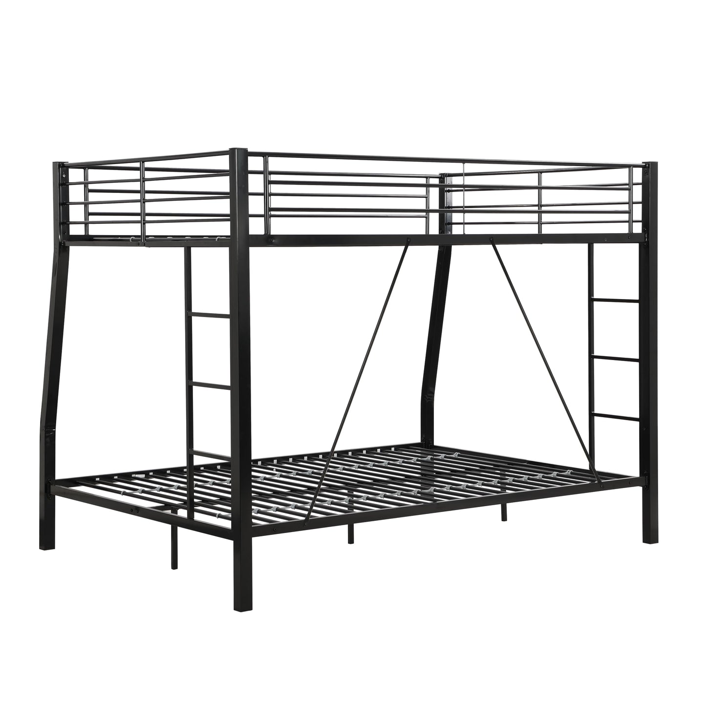 ZMIZAKOY Metal Full XL Over Queen Bunk Bed for Adults, Heavy Duty Bunk Bed Full Over Queen with 2 Ladders & Safety Guardrail for Kids and Adults, Easy Assemble Queen Size Bunk Beds (Black)