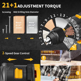 Compact Brushless Power Drill Set,60N.m Cordless Drill Tool Box with 2 Battery & 3/8”Keyless Metal Self-locking Chuck,138Pcs Men Handheld Tool Drill Set,Taladro Inalámbrico for Home Repair Set Drill RYOJEGK