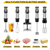 1000W 6-in-1 Immersion Blender Handheld, 12 Speed Hand Blender with 600ml Mixing Beaker, 500ml Chopper, 304 Stainless Steel Blades, Whisk, Milk Frother For Soup, Smoothie, Sauce, Pureel Danett