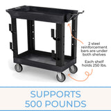 Stand Steady Tubstr 2 Shelf Utility Cart | Heavy Duty Service Cart Holds 400 lbs. | Adjustable Storage Hooks, Ladder & Spool Holders | Tub Cart for Stand Steady