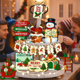 18pcs Christmas Tiered Tray Decoration Set - Santa Claus Snowman Christmas Tree Gingerbread Man Tiered Tray Decoration, Farmhouse 3D Winter Sign for Home, Farmhouse Tabletop, Office Desk Decoration kauomi