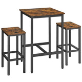 VASAGLE Bar Table and Chairs Set, Square Bar Table with 2 Bar Stools, Dining Pub Bar Table Set for 2, Space Saving for Kitchen Breakfast, Living Room, Party Room, Rustic Brown and Ink Black VASAGLE