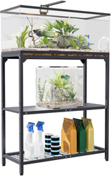 AnBaiMei 20-30 Gallon Aquarium Stand, Metal Fish Tank Stand with Adjustable 3-Tier Storage Shelf, Heavy Duty Reptile Breeder Turtle Tank Terrarium Rack Table for Home Office, 30" L x 12" W x 32.2" H, Black AnBaiMei