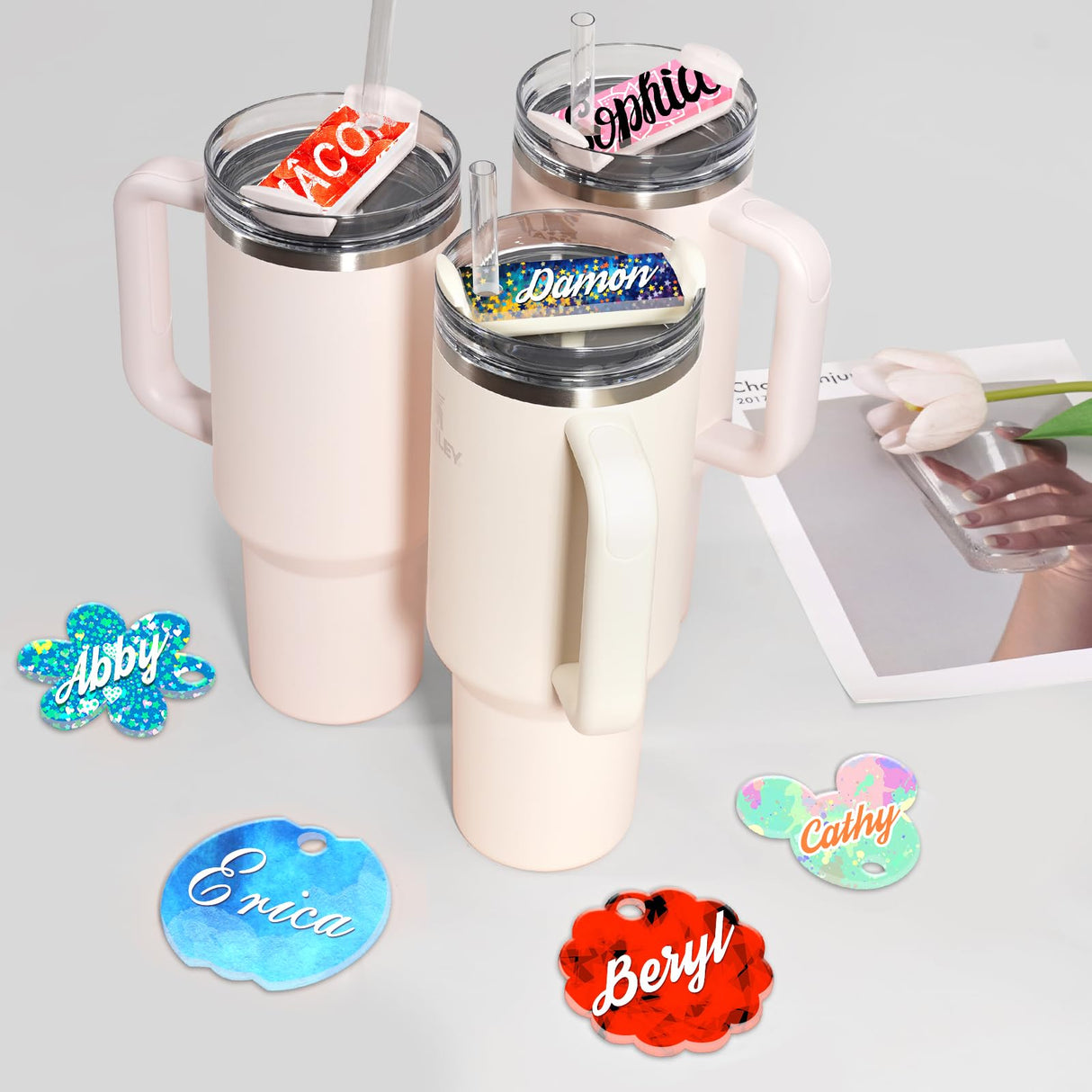 ToBeAce Sublimation Name Plate Blanks Acrylic for Stanley 30 20 oz Tumblers H2.0, Sublimation Topper Personalized Name Tag for Customized Stanley Cup, Round (8 Pcs, NOT 40 oz) ToBeAce