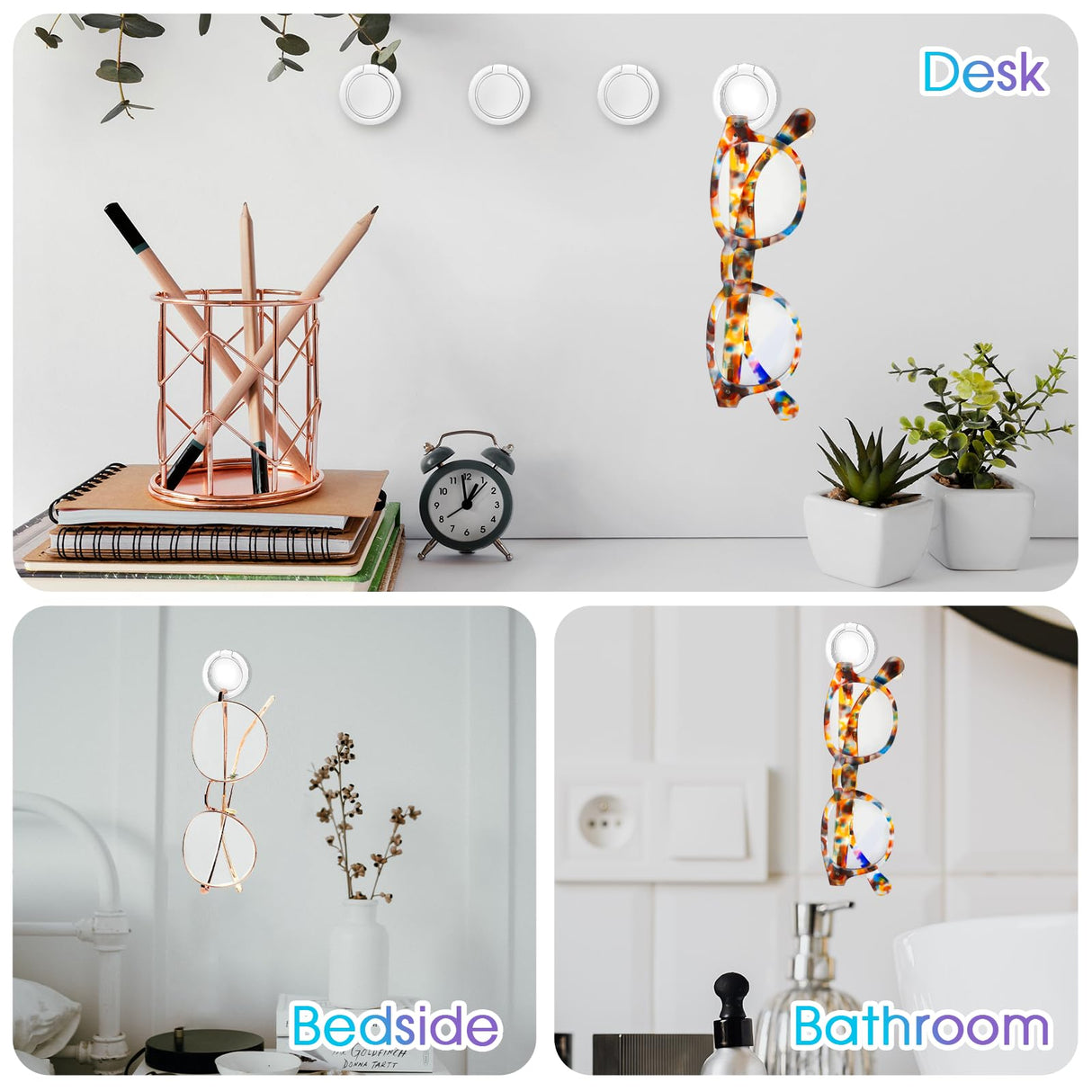 Hariendny 8 Pack Sunglasses Organizer Wall Mounted Sunglasses Holder Wall Hanging Glasses Organizer Eyeglass Holder (White) Hariendny