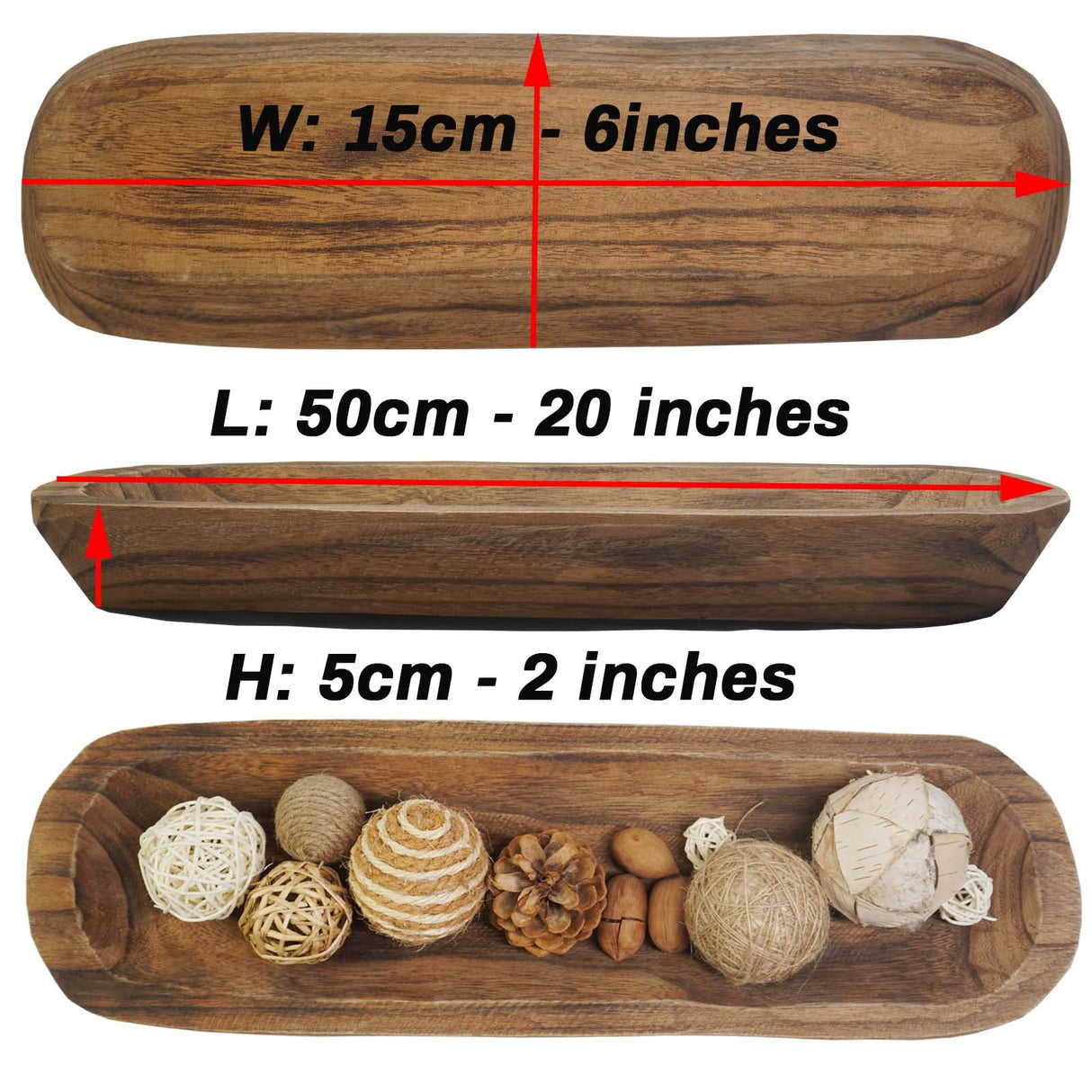S-SNAIL-OO Wooden Dough Long Bowls Decor, Baguette Bowl Wooden Large Dough Bowl Centerpieces for Home, Rustic Wooden Decorative Bread Fruit Tray (20×6×2'') S-SNAIL-OO