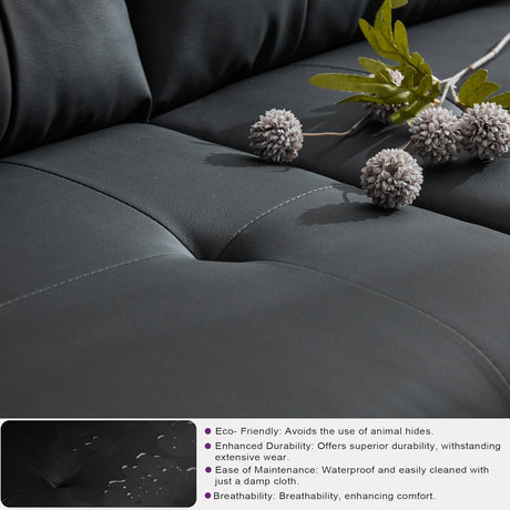 Sofa Couch 61" Small Loveseat Couches for Living Room, Black Faux Leather Couch Mid Century Modern Tufted Mini Sofa Comfy Office 2 Seat Settee Love Seat Small Couches for Small Spaces Bedroom TYBOATLE