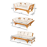 Merax Outdoor Patio Daybed Sofa,3-Seat Sofa with Foldable Arm 4 Back Pillows,Teak Acacia Wood Frame Beige Removable Cushion,Teak+ Beige Merax